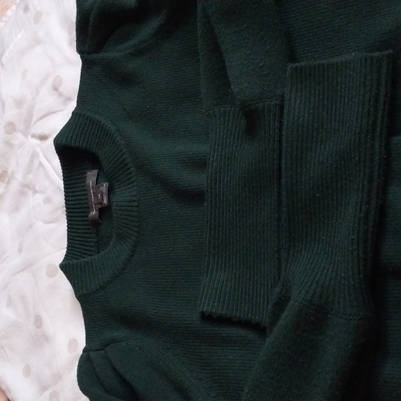 French connection Mock Neck Smocked Puff Sleeve cropped Top sz XS in Dark Green - Picture 6 of 9